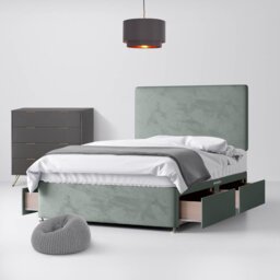 King Size - Divan Bed and Cornell Plain Headboard - Light Grey - Velvet - 5ft - Happy Beds - thumbnail 3