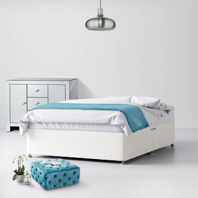 Double - Divan Bed - White - Fabric - 4ft6 - Happy Beds - image 1