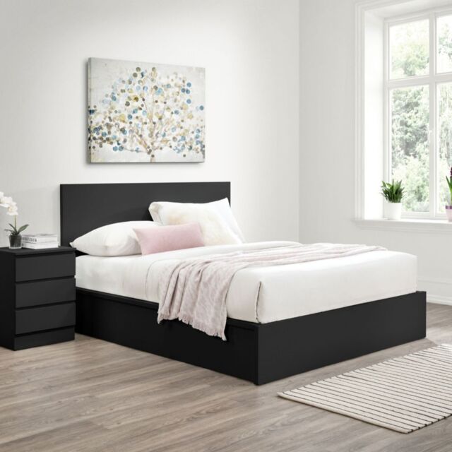 Oslo - King Size - Ottoman Storage Bed - Black - Wooden - 5ft - Happy Beds