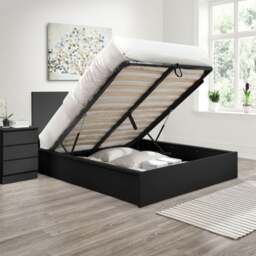 Oslo - King Size - Ottoman Storage Bed - Black - Wooden - 5ft - Happy Beds - thumbnail 2