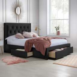 Woodbury - Double - 4 Drawer Storage Bed - Black - Velvet - 4ft6 - Happy Beds - thumbnail 1