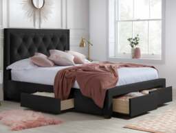 Woodbury - Double - 4 Drawer Storage Bed - Black - Velvet - 4ft6 - Happy Beds - thumbnail 3