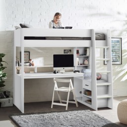 Blaze – Single – Gaming Bed with Desk and Shelving Unit – White – Wooden – 3ft - Happy Beds - thumbnail 1