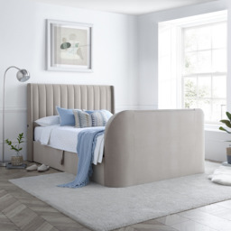 Luther - King Size - Electric Winged Ottoman Storage TV Bed - Warm Stone - Velvet - 6ft - Happy Beds - thumbnail 3