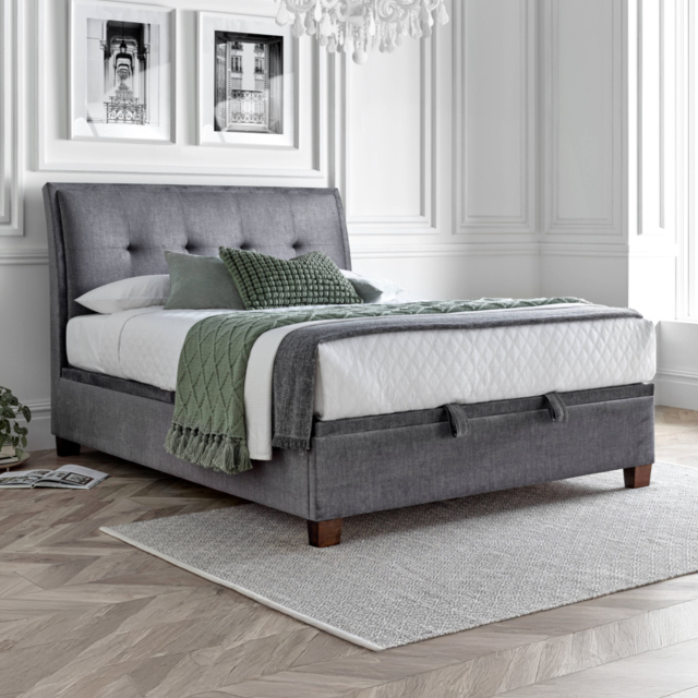Accent - Double - Ottoman Storage Bed - Vogue Grey - Fabric - 4ft6 - Happy Beds