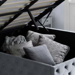 Kingston – Double – Quilted Ottoman Storage Bed – Grey – Velvet – 4ft6 - Happy Beds - thumbnail 4