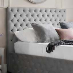 Kingston – Double – Quilted Ottoman Storage Bed – Grey – Velvet – 4ft6 - Happy Beds - thumbnail 3