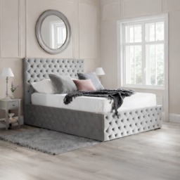 Kingston – Double – Quilted Ottoman Storage Bed – Grey – Velvet – 4ft6 - Happy Beds