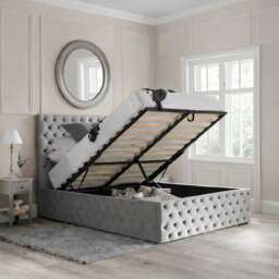 Kingston – Double – Quilted Ottoman Storage Bed – Grey – Velvet – 4ft6 - Happy Beds - thumbnail 2