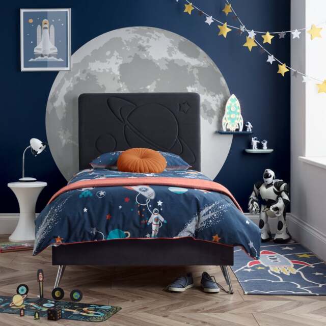 Space - Kids’ Bed - Grey - Velvet  - 3ft - Happy Beds - image 1