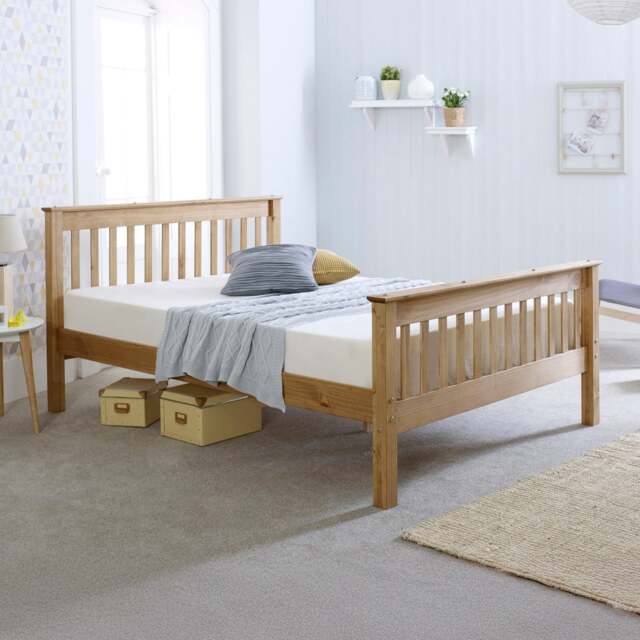 Somerset - Double - Waxed Pine - Wooden - High Foot-End Bed - 4ft6 - Happy Beds - image 1