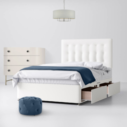 Double - Divan Bed and Cornell Buttoned Headboard - White - Fabric - 4ft6 - Happy Beds - thumbnail 2