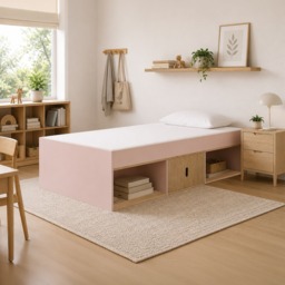 Arctic - Single - Kids Cabin Storage Bed - Pink and Oak - Wood - 3ft - Happy Beds - thumbnail 1