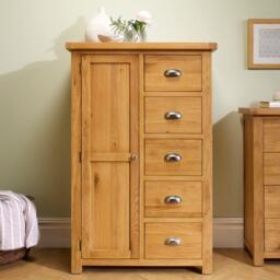 Woburn - 1 Door 5 Drawer Wardrobe - Oak - Wooden - Happy Beds - thumbnail 1