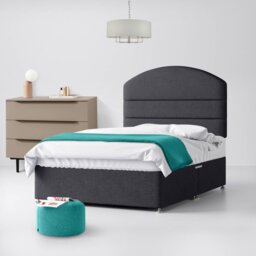 Small Double - Divan Bed and Dudley Lined Headboard - Dark Grey - Charcoal - Fabric - 4ft - Happy Beds - thumbnail 1