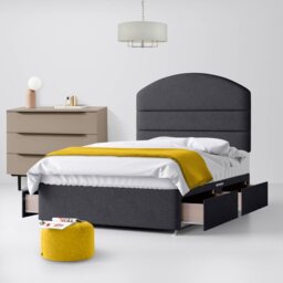 Small Double - Divan Bed and Dudley Lined Headboard - Dark Grey - Charcoal - Fabric - 4ft - Happy Beds - thumbnail 3