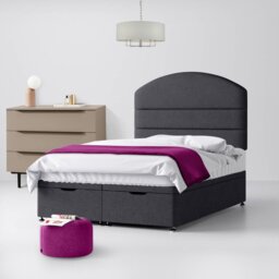 Small Double - Divan Bed and Dudley Lined Headboard - Dark Grey - Charcoal - Fabric - 4ft - Happy Beds - thumbnail 4