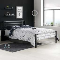 Faro - Double Black and Silver Finish Metal Bed Frame - 4ft- - Happy Beds - thumbnail 1