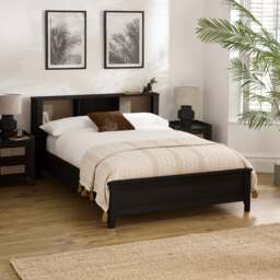 Sydney - King-Size - Rattan Oak-Effect Bookcase Bed - Black - Wooden - 5ft - Happy Beds - thumbnail 1