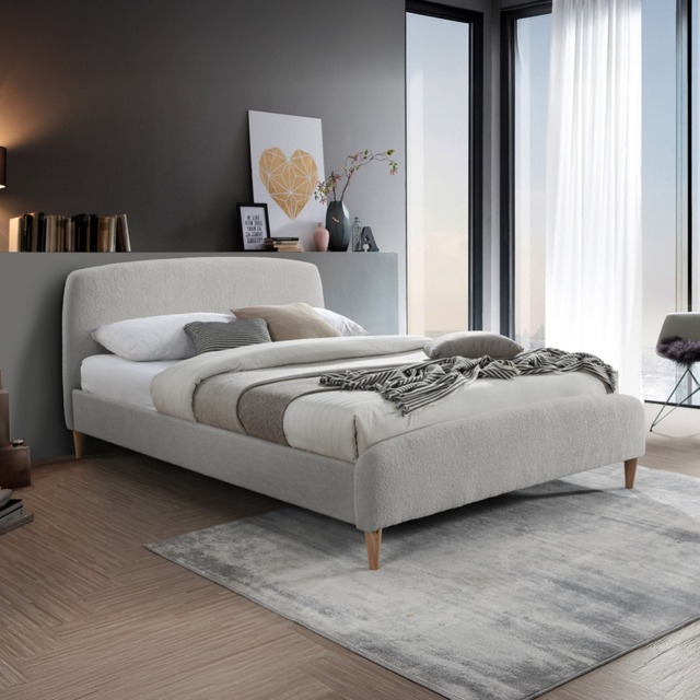 Otley - King Size - Light Grey - Boucle Fabric - Low Foot-End Bed 5ft - Happy Beds - image 1