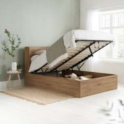 Olden – King Size – Wooden Ottoman Storage Bed with Winged Headboard – Oak – Fabric/Wooden – 5ft - Happy Beds - thumbnail 2