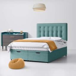 Double - Divan Bed and Cornell Buttoned Headboard - Duck Egg Blue - Fabric - 4ft6 - Happy Beds - thumbnail 5