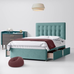 Double - Divan Bed and Cornell Buttoned Headboard - Duck Egg Blue - Fabric - 4ft6 - Happy Beds - thumbnail 3