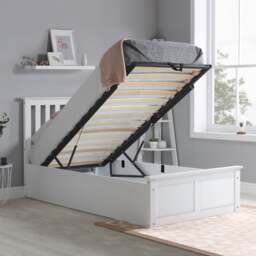 Phoenix - Small Double - White Wooden Ottoman Storage Bed Frame - Slatted Headboard - 4ft - Happy Beds - thumbnail 4