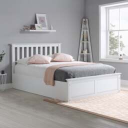 Phoenix - Small Double - White Wooden Ottoman Storage Bed Frame - Slatted Headboard - 4ft - Happy Beds - thumbnail 1