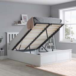 Phoenix - Small Double - White Wooden Ottoman Storage Bed Frame - Slatted Headboard - 4ft - Happy Beds - thumbnail 2
