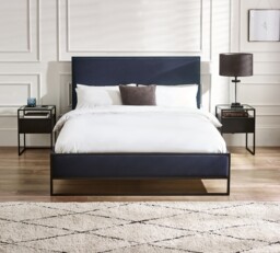 Cooper - Super King Size - Low Foot-End Bed - Navy Blue/Black - Velvet/Metal - 6ft - Happy Beds - thumbnail 2