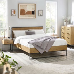 Harlow - Double - Wood and Metal Bed - Black/Oak - Wooden/Metal - 4ft6