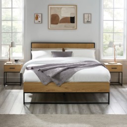 Harlow - Double - Wood and Metal Bed - Black/Oak - Wooden/Metal - 4ft6 - thumbnail 2