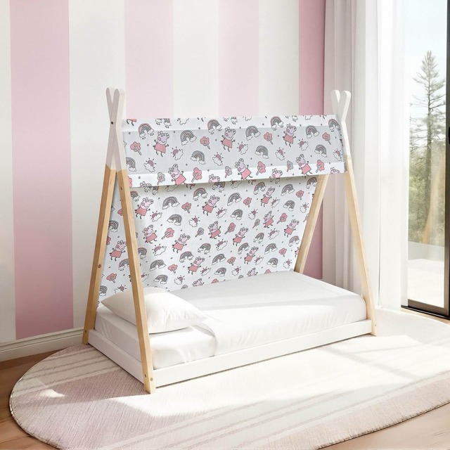 Peppa Pig - Toddler - Tent Bed with Peppa Pig Fabric Sheet - White/Oak - Fabric/Oak - image 1