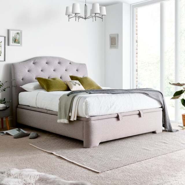 Lindisfarne - Super King Size - Ottoman Storage Bed -Light Grey - Fabric - 6ft - Happy Beds
