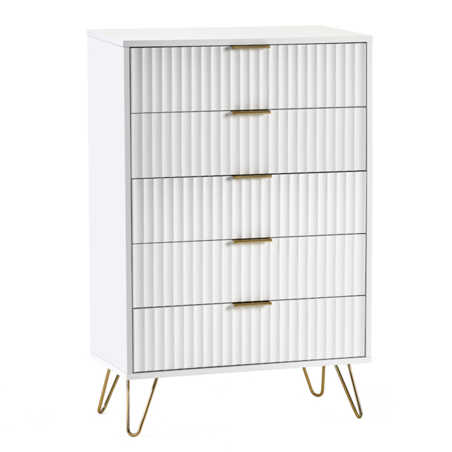 Murano - 5 Drawer Chest - White - Wooden - Happy Beds - image 1