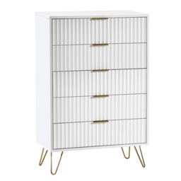 Murano - 5 Drawer Chest - White - Wooden - Happy Beds - thumbnail 1