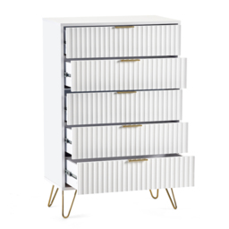 Murano - 5 Drawer Chest - White - Wooden - Happy Beds - thumbnail 2