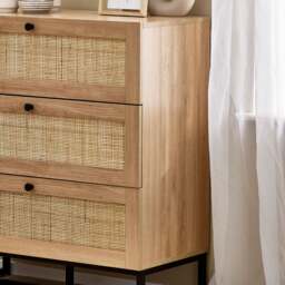 Padstow - 3 Drawer Chest - Oak - Wooden/Rattan - Happy Beds - thumbnail 3