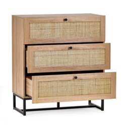 Padstow - 3 Drawer Chest - Oak - Wooden/Rattan - Happy Beds - thumbnail 2
