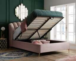 Lottie - Double - Ottoman Bed Frame - Pink - Velvet - Art Deco - 4FT6 - Happy Beds - thumbnail 2