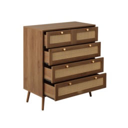 Croxley - 5 Drawer Chest of Drawers - Walnut - Rattan - Wooden - Happy Beds - thumbnail 5