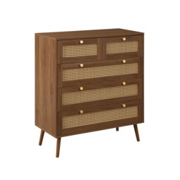 Croxley - 5 Drawer Chest of Drawers - Walnut - Rattan - Wooden - Happy Beds - thumbnail 4