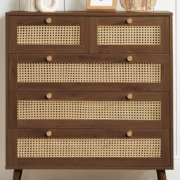 Croxley - 5 Drawer Chest of Drawers - Walnut - Rattan - Wooden - Happy Beds - thumbnail 2