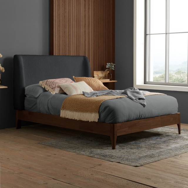 Halden - Double - Boucle Winged Wooden Bed - Grey - Boucle Fabric - 4ft6 - image 1