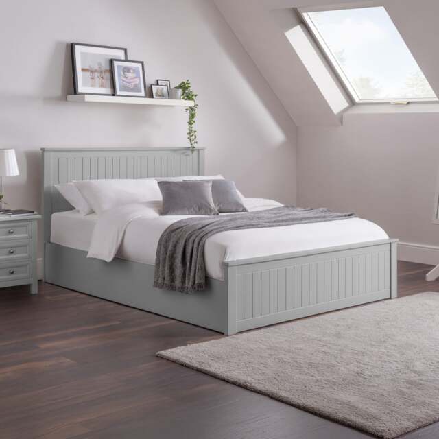 Maine - King Size - Ottoman Storage Bed - Light Grey - Wooden - 5ft - Happy Beds
