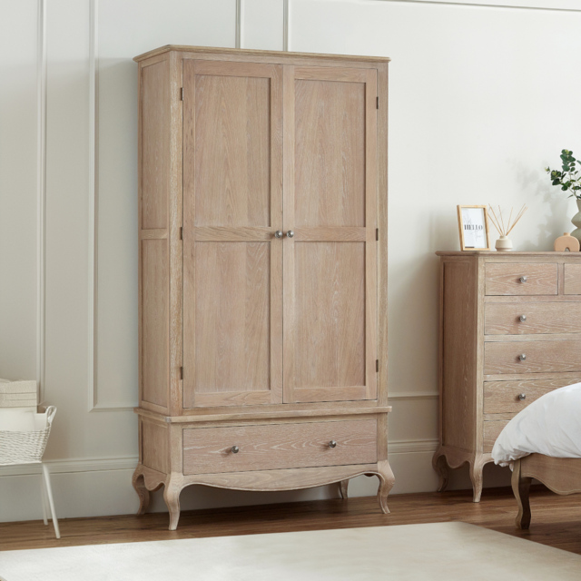 Camille - 2-Door 1-Drawer Combination Wardrobe - Oak - Wooden - Happy Beds - image 1