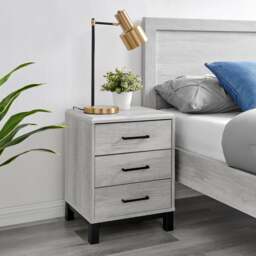 Rodley - 3 Drawer Bedside Table - Grey Oak - Wooden - Happy Beds - thumbnail 2