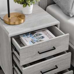 Rodley - 3 Drawer Bedside Table - Grey Oak - Wooden - Happy Beds - thumbnail 3