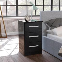 Lynx - Gloss 3 Drawer Bedside Table - Black - Wooden - Happy Beds - thumbnail 1
